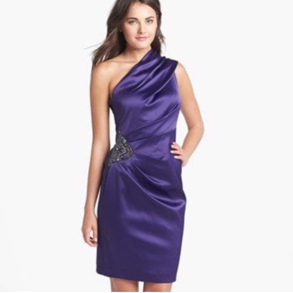 Eliza J One Shoulder Mini Dress Purple Embellished 8